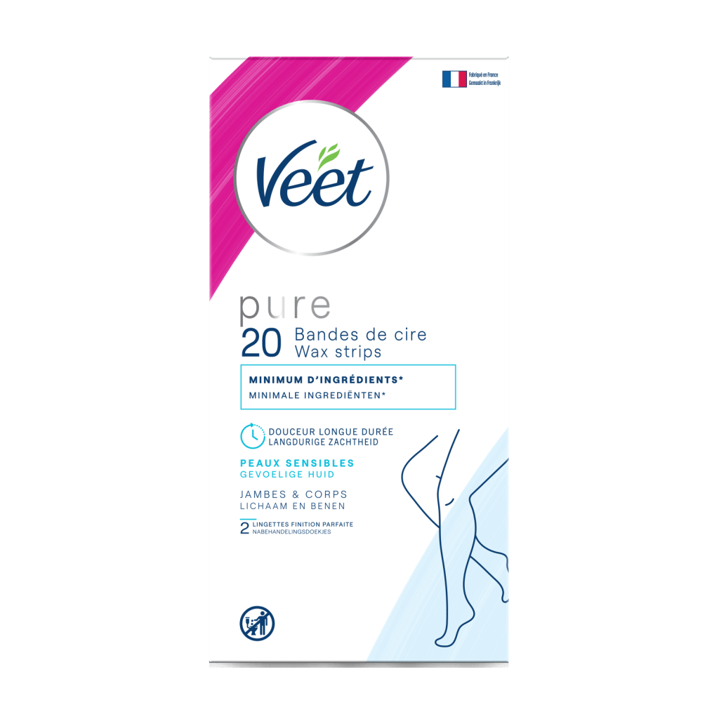 Veet Pure Bandes de cire froide pour peaux sensibles - Jambes & Corps, x20 | Veet